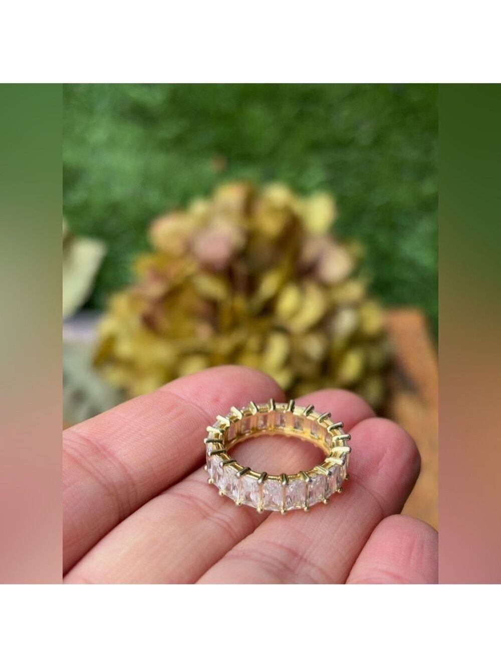 Curated Gold-tone Baguette Eternity Band • Minimalist Luxe CZ Ring • Size 7